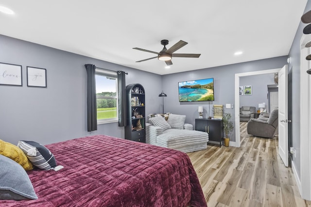 1567 Oak Knob Rd, Lafayette, TN 37083 - bedroom featuring light wood-type flooring, recessed lighting, and a ceiling fan