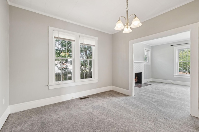 1221 W Commerce St W, Lewisburg, TN 37091 - spare room featuring ornamental molding, carpet flooring, plenty of natural light, and a chandelier