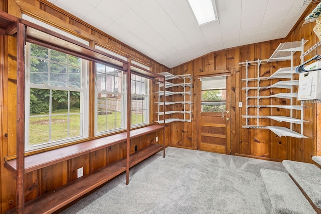 1221 W Commerce St W, Lewisburg, TN 37091 - unfurnished room featuring wood walls, carpet flooring, and lofted ceiling