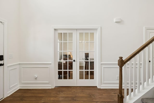 6007 Cavalry Ct, Spring Hill, TN 37174 - entryway featuring a decorative wall, wood finished floors, wainscoting, stairway, and french doors