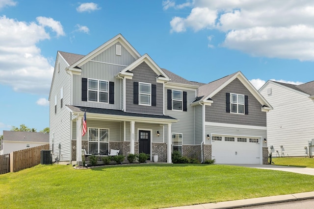 6007 Cavalry Ct, Spring Hill, TN 37174 - craftsman-style house featuring a porch, driveway, board and batten siding, an attached garage, and stone siding