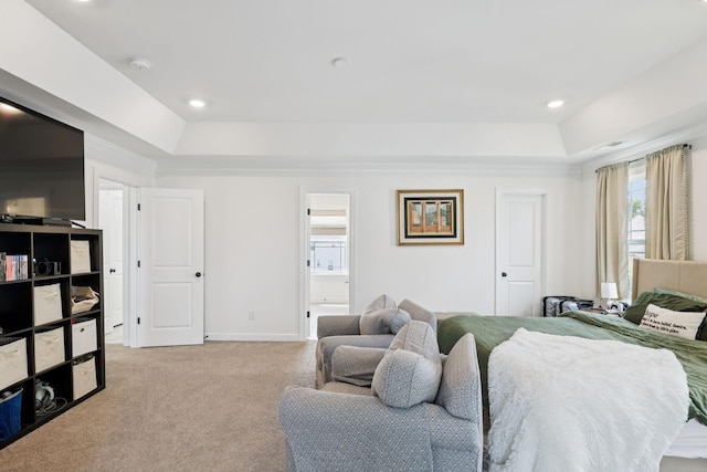 6007 Cavalry Ct, Spring Hill, TN 37174 - bedroom with a raised ceiling, light carpet, ensuite bath, and recessed lighting