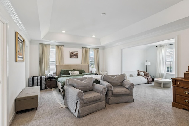 6007 Cavalry Ct, Spring Hill, TN 37174 - carpeted bedroom with a tray ceiling, recessed lighting, and ornamental molding