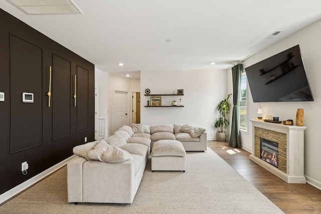 6007 Cavalry Ct, Spring Hill, TN 37174 - living area with recessed lighting, wood finished floors, and a fireplace