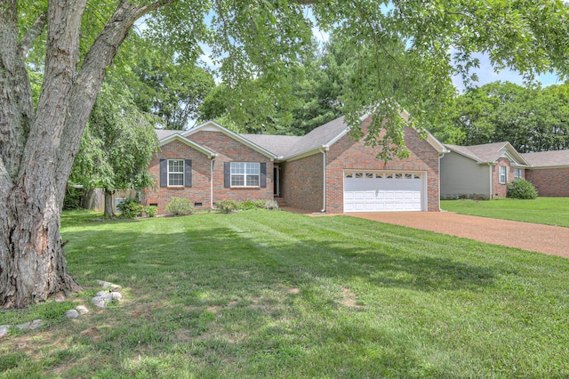 2902 Crenshaw Ct, Spring Hill, TN 37174 - ranch-style home featuring an attached garage, brick siding, a front yard, driveway, and crawl space