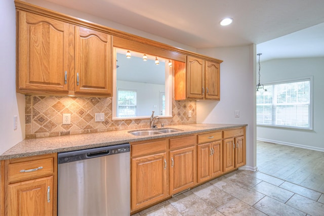 2902 Crenshaw Ct, Spring Hill, TN 37174 - kitchen featuring dishwasher, backsplash, recessed lighting, light stone counters, and brown cabinetry
