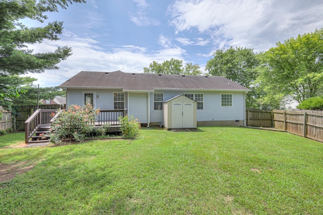 2902 Crenshaw Ct, Spring Hill, TN 37174 - back of property featuring a shed, a fenced backyard, a wooden deck, and crawl space