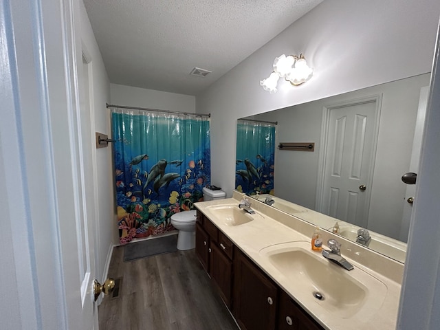 2519 Buckle St, Murfreesboro, TN 37129 - full bathroom with wood finished floors, a textured ceiling, double vanity, and a shower with shower curtain
