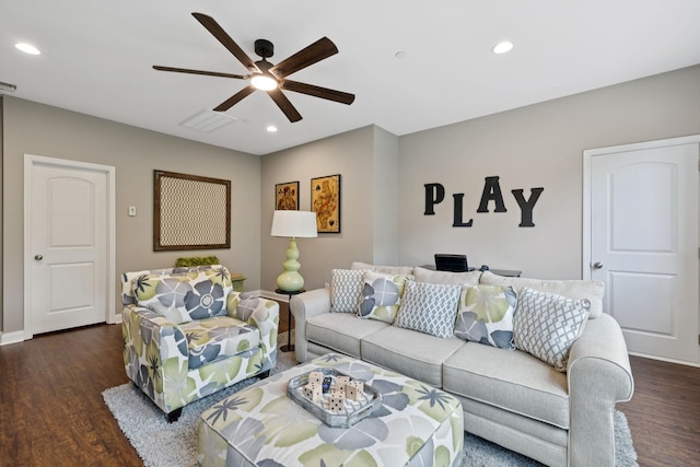 2229 Arbor Pointe Way, Hermitage, TN 37076 - living area with dark wood-type flooring, a ceiling fan, and recessed lighting