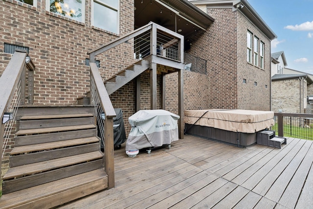 2229 Arbor Pointe Way, Hermitage, TN 37076 - wooden deck with a hot tub, stairway, and grilling area