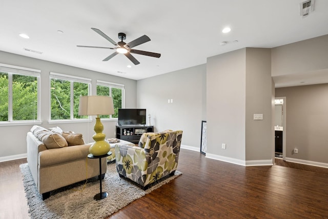 2229 Arbor Pointe Way, Hermitage, TN 37076 - living room with wood finished floors, a ceiling fan, and recessed lighting