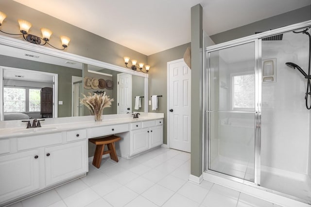 5925 Westheimer Dr, Brentwood, TN 37027 - bathroom featuring double vanity, a stall shower, and tile patterned floors