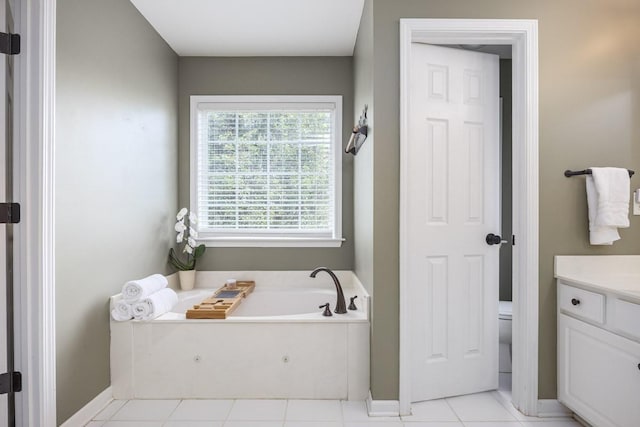 5925 Westheimer Dr, Brentwood, TN 37027 - bathroom with a garden tub, vanity, and tile patterned floors