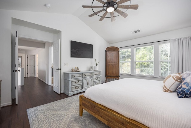 5925 Westheimer Dr, Brentwood, TN 37027 - bedroom with lofted ceiling, dark wood-type flooring, and ceiling fan