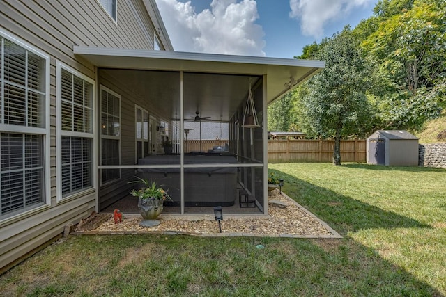 5925 Westheimer Dr, Brentwood, TN 37027 - view of yard with a hot tub, a shed, and ceiling fan