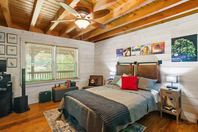 1455 Shell Rd, Goodlettsville, TN 37072 - bedroom with wood finished floors, wooden walls, and a wood ceiling with exposed beams