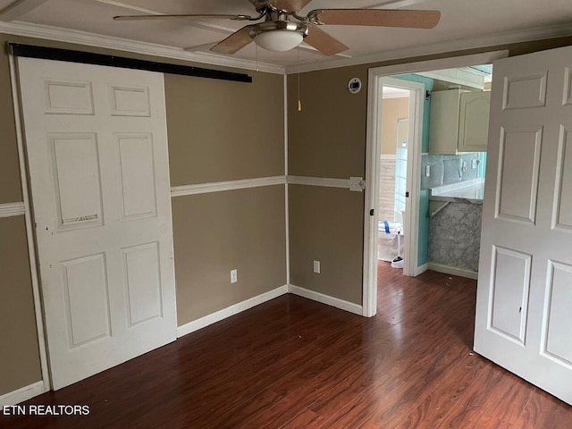 4516 Nashville Hwy, Deer Lodge, TN 37726 - unfurnished bedroom with dark wood-style floors, crown molding, and a ceiling fan