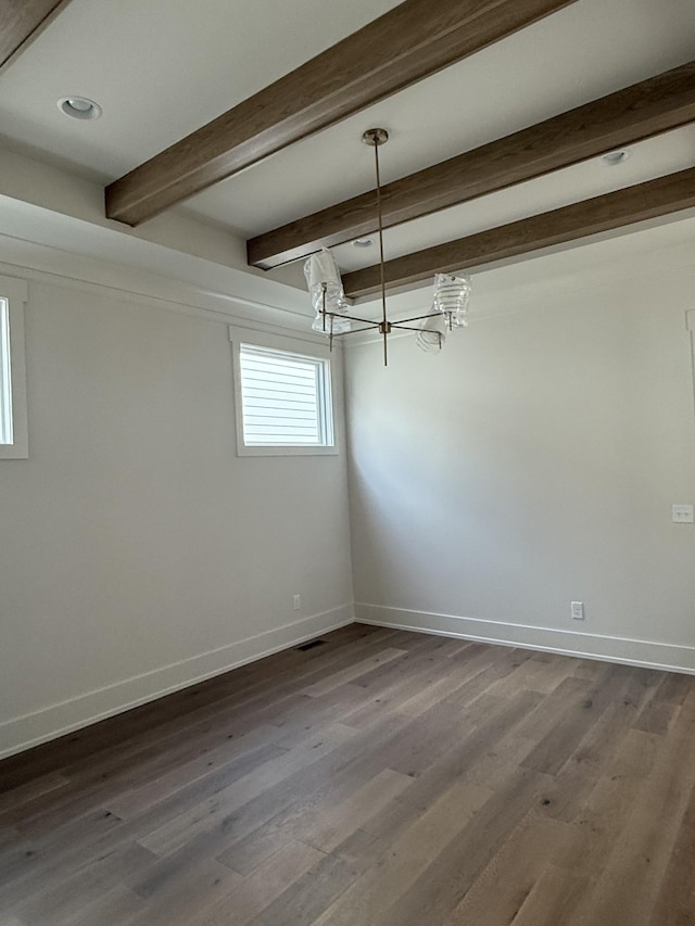 8007 Southvale Blvd, Franklin, TN 37064 - unfurnished room with beamed ceiling, dark wood-style flooring, a chandelier, and recessed lighting
