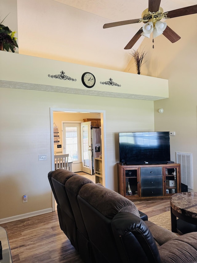 11013 Nevada Ave, Smyrna, TN 37167 - living area featuring wood finished floors, a ceiling fan, and lofted ceiling