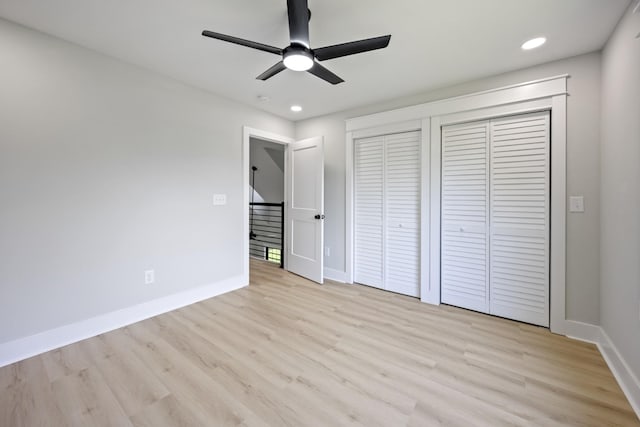 106 5th Ave N, Decherd, TN 37324 - unfurnished bedroom with light wood-style flooring, recessed lighting, and ceiling fan