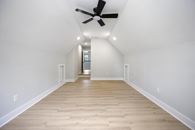 106 5th Ave N, Decherd, TN 37324 - additional living space with a ceiling fan, lofted ceiling, light wood-style flooring, and recessed lighting