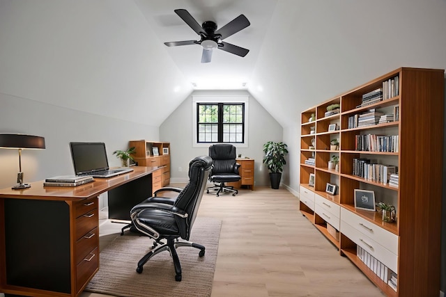 106 5th Ave N, Decherd, TN 37324 - home office featuring light wood-style floors, vaulted ceiling, and ceiling fan