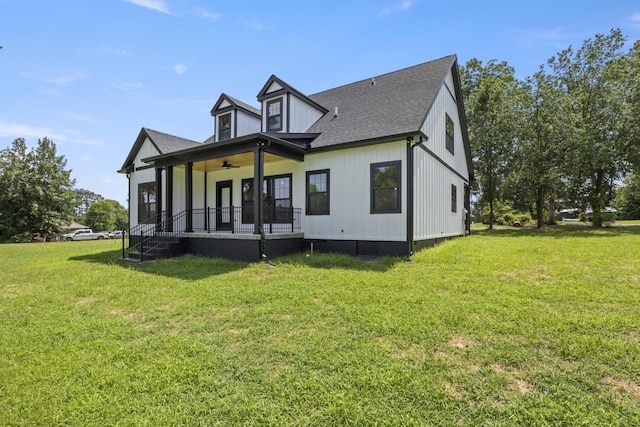 106 5th Ave N, Decherd, TN 37324 - back of house featuring a porch, ceiling fan, a lawn, and a shingled roof