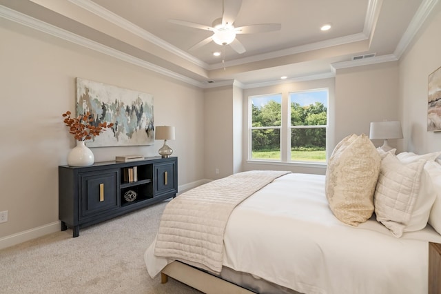 204 Phillips Bnd, Spring Hill, TN 37174 - bedroom with light colored carpet, a raised ceiling, ornamental molding, recessed lighting, and ceiling fan