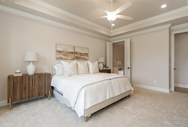 204 Phillips Bnd, Spring Hill, TN 37174 - bedroom featuring light carpet, crown molding, a raised ceiling, recessed lighting, and a ceiling fan
