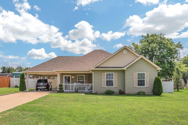 1107 Moreno Ln, Lewisburg, TN 37091 - view of front facade featuring covered porch, an attached carport, concrete driveway, and roof with shingles