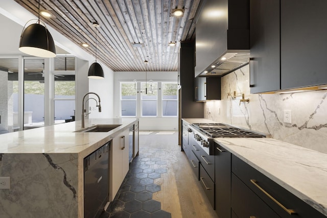 1884 Barnstaple Ln, Brentwood, TN 37027 - kitchen with dishwasher, wall chimney exhaust hood, stainless steel gas cooktop, and modern cabinets