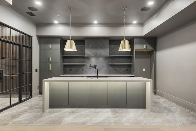 1884 Barnstaple Ln, Brentwood, TN 37027 - kitchen with open shelves, light marble finish flooring, light countertops, and recessed lighting
