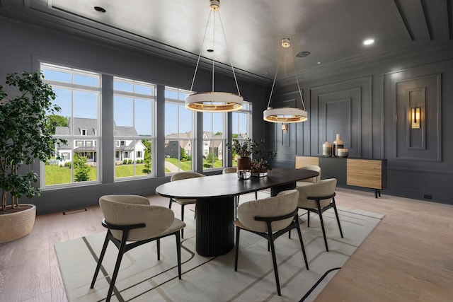 1884 Barnstaple Ln, Brentwood, TN 37027 - dining space featuring healthy amount of natural light, a decorative wall, crown molding, light wood-type flooring, and recessed lighting