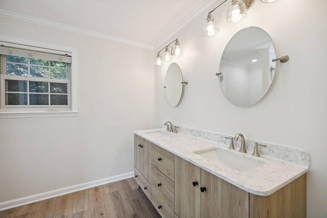 370 Calumet Trce, Murfreesboro, TN 37127 - bathroom with double vanity, wood finished floors, and ornamental molding