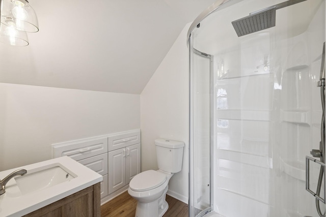 370 Calumet Trce, Murfreesboro, TN 37127 - full bath with a shower stall, wood finished floors, vanity, and lofted ceiling