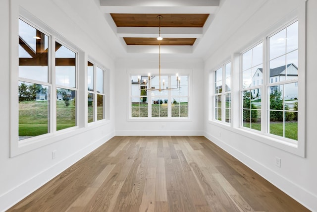 3244 Arundel Ln, Thompsons Station, TN 37179 - unfurnished sunroom featuring a chandelier, wood finished floors, and beam ceiling