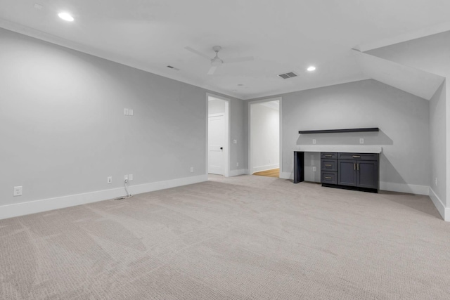 3244 Arundel Ln, Thompsons Station, TN 37179 - unfurnished living room featuring bar area, ceiling fan, light colored carpet, and recessed lighting