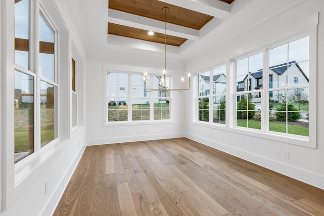 3244 Arundel Ln, Thompsons Station, TN 37179 - unfurnished sunroom with a chandelier, wood finished floors, and beam ceiling