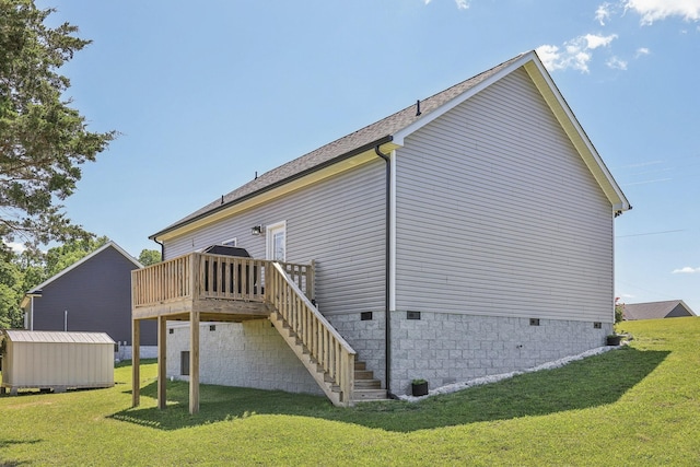 1219 Oak Grove Rd, Dickson, TN 37055 - back of house with crawl space, stairs, a wooden deck, and a lawn