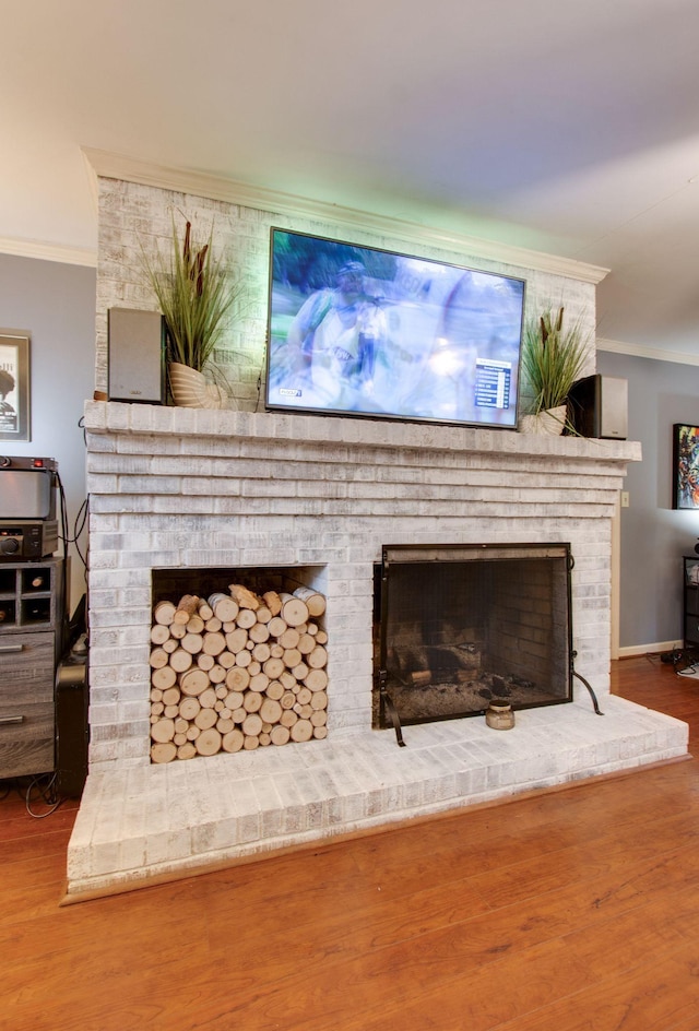 201 Stoneybrook Rd, Columbia, TN 38401 - living area with a fireplace, ornamental molding, and wood finished floors