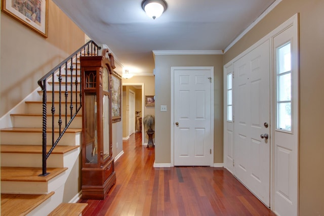201 Stoneybrook Rd, Columbia, TN 38401 - entryway featuring dark wood-style floors, crown molding, stairs, and plenty of natural light