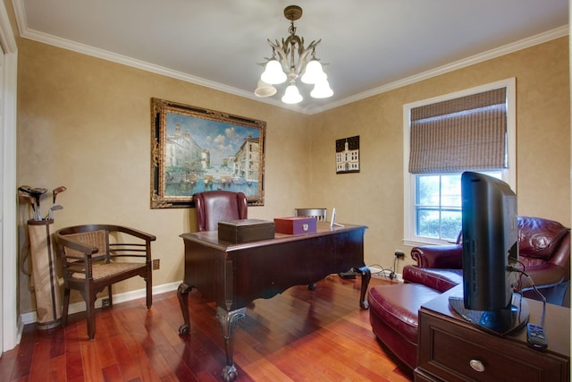 201 Stoneybrook Rd, Columbia, TN 38401 - office area featuring a chandelier, wood finished floors, and ornamental molding