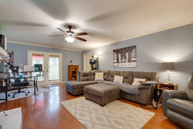 201 Stoneybrook Rd, Columbia, TN 38401 - living area with wood finished floors, french doors, ceiling fan, a desk, and ornamental molding