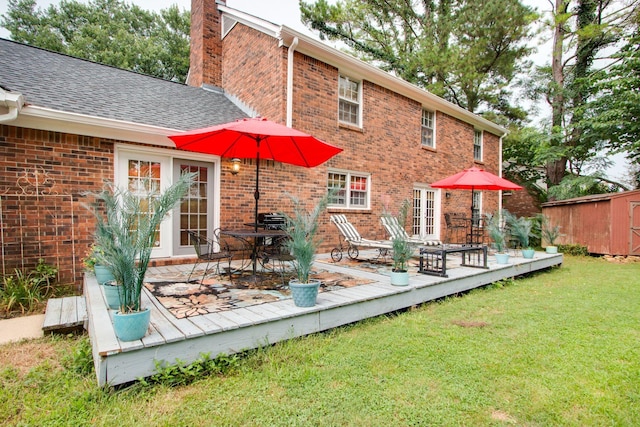 201 Stoneybrook Rd, Columbia, TN 38401 - rear view of property featuring a wooden deck, a chimney, and brick siding
