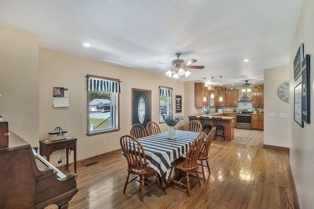3534 Summertown Hwy, Summertown, TN 38483 - dining space featuring a ceiling fan, light wood finished floors, and recessed lighting