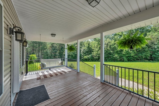 3534 Summertown Hwy, Summertown, TN 38483 - wooden terrace with a yard and view of wooded area