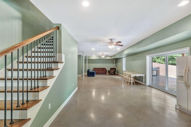 3534 Summertown Hwy, Summertown, TN 38483 - stairway featuring a ceiling fan, finished concrete floors, and recessed lighting