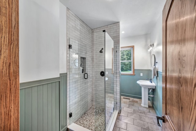 3534 Summertown Hwy, Summertown, TN 38483 - bathroom featuring wainscoting and a stall shower