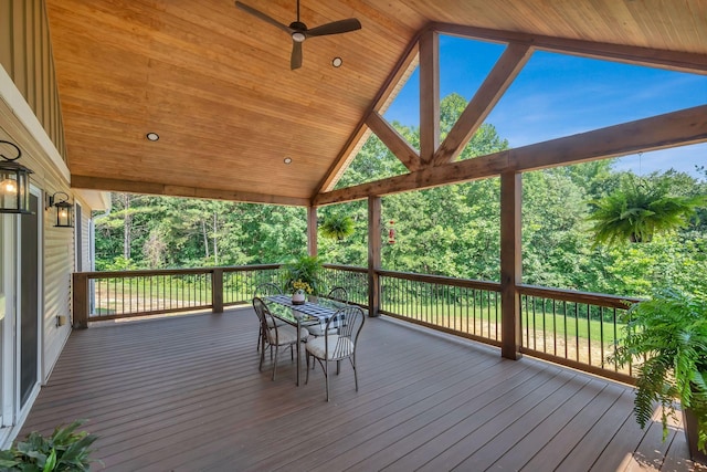 3534 Summertown Hwy, Summertown, TN 38483 - wooden terrace with ceiling fan and view of wooded area