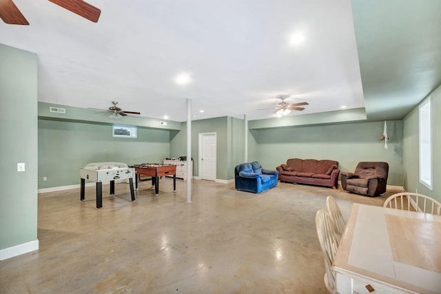 3534 Summertown Hwy, Summertown, TN 38483 - living room with a ceiling fan, concrete floors, and recessed lighting